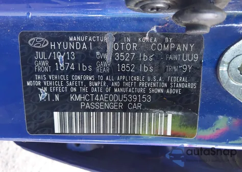 2013 Hyundai Accent Gls из США, поврежденный, VIN KMHCT4AE0DU539153